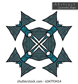 Abstract geometric shape roughly hand drawn. Striped symmetrical geometrical symbol. Vector icon isolated on white. Tribal ethnic pattern design element.