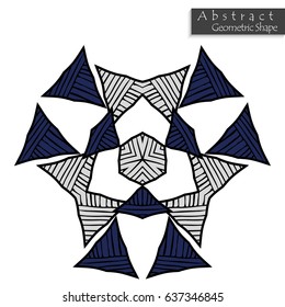 Abstract geometric shape roughly hand drawn. Striped symmetrical geometrical symbol. Vector icon isolated on white. Tribal ethnic pattern design element.