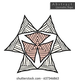 Abstract geometric shape roughly hand drawn. Striped symmetrical geometrical symbol. Vector icon isolated on white. Tribal ethnic pattern design element.