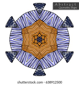 Abstract geometric shape roughly hand drawn. Striped symmetrical geometrical symbol. Vector icon isolated on white. Tribal ethnic pattern design element.