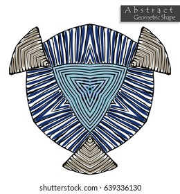 Abstract geometric shape roughly hand drawn. Striped symmetrical geometrical symbol. Vector icon isolated on white. Tribal ethnic pattern design element.