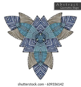 Forma geométrica abstrata desenhada à mão grosso. Símbolo geométrico simétrico listrado. Ícone de vetor isolado no branco. Elemento de design de padrão étnico tribal.