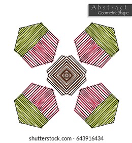 Abstract geometric shape roughly hand drawn. Striped symmetrical geometrical symbol. Vector icon isolated on white. Tribal ethnic pattern design element.