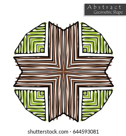 Abstract geometric shape roughly hand drawn. Striped symmetrical geometrical symbol. Vector icon isolated on white. Tribal ethnic pattern design element.