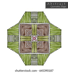 Abstract geometric shape roughly hand drawn. Striped symmetrical geometrical symbol. Vector icon isolated on white. Tribal ethnic pattern design element.