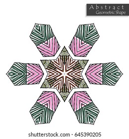 Abstract geometric shape roughly hand drawn. Striped symmetrical geometrical symbol. Vector icon isolated on white. Tribal ethnic pattern design element.
