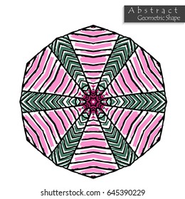 Abstract geometric shape roughly hand drawn. Striped symmetrical geometrical symbol. Vector icon isolated on white. Tribal ethnic pattern design element.