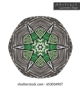Abstract geometric shape roughly hand drawn. Striped symmetrical geometrical symbol. Vector icon isolated on white. Tribal ethnic pattern design element.