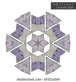 Abstract geometric shape roughly hand drawn. Striped symmetrical geometrical symbol. Vector icon isolated on white. Tribal ethnic pattern design element.