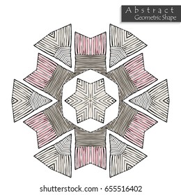 Abstract geometric shape roughly hand drawn. Striped symmetrical geometrical symbol. Vector icon isolated on white. Tribal ethnic pattern design element.
