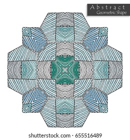 Abstract geometric shape roughly hand drawn. Striped symmetrical geometrical symbol. Vector icon isolated on white. Tribal ethnic pattern design element.