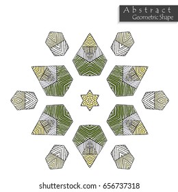 Abstract geometric shape roughly hand drawn. Striped symmetrical geometrical symbol. Vector icon isolated on white. Tribal ethnic pattern design element.