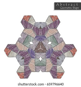 Abstract geometric shape roughly hand drawn. Striped symmetrical geometrical symbol. Vector icon isolated on white. Tribal ethnic pattern design element.