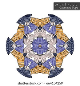 Abstract geometric shape roughly hand drawn. Striped symmetrical geometrical symbol. Vector icon isolated on white. Tribal ethnic pattern design element.