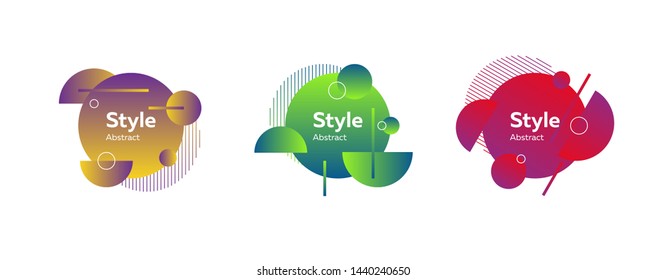Abstract geometric shape set. Brown, red, green spheres and hemispheres. Circles, sticks and hatching. Vector illustration for banner, brochure, logo, flyer design