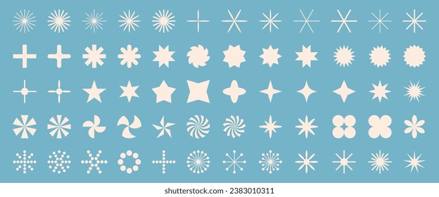 Abstract geometric shape set. Modern snowflakes. Retro groovy elements. Shapes for sticker, poster, social network. Trendy vector illustration