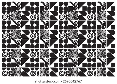 Abstractas patrón de Vector negro de silueta de forma geométrica sobre fondo blanco