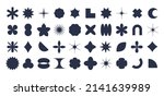 Abstract geometric shape silhouettes, black brutalism forms. Modern trendy minimalist basic figures, stars, lines and circles, memphis geometric silhouette elements vector set