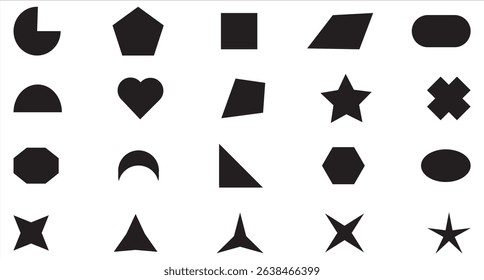 Abstract geometric shape silhouettes, black brutalism forms. Modernist abstract geometric shapes. Basic shape elements with sharp and rounded edges vector set.