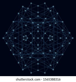 Abstract geometric shape of their blue lines on a dark background with luminous lights. Vector illustration