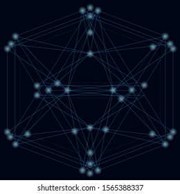 Abstract geometric shape of their blue lines on a dark background with luminous lights. Vector illustration