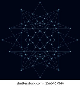 Abstract geometric shape of their blue lines on a dark background with luminous lights. Vector illustration