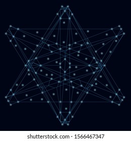 Abstract geometric shape of their blue lines on a dark background with luminous lights. Vector illustration