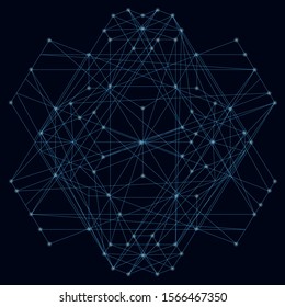 Abstract geometric shape of their blue lines on a dark background with luminous lights. Vector illustration