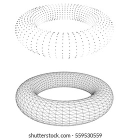 Abstract Geometric Shape With Torus. 3D Polygonal Wireframe Of Circular Object.