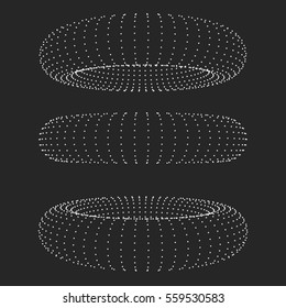 Abstract geometric shape with torus. 3D polygonal wireframe of circular object.