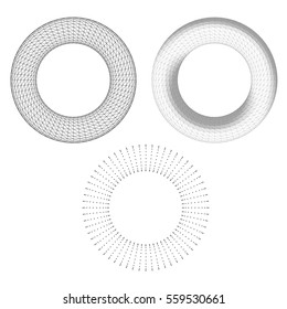 Abstract geometric shape with torus. 3D polygonal wireframe of circular object.