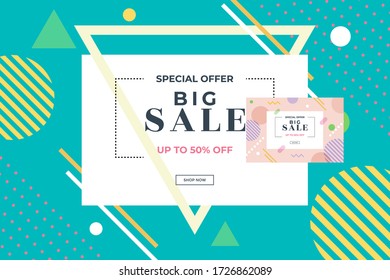 Abstract geometric shape various pastel color sale background.  