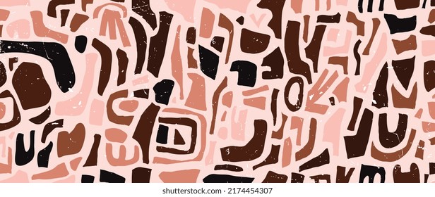 Abstract geometric shape vector background. Earth tone color with organic shapes, natural color and texture. Hand drawn abstract shapes illustration for wallpaper, cover, banner, decorative, wall art.