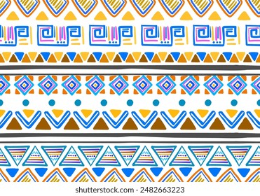 Abstract geometric shapes and animals in boho style, ethnic pattern, tribal elements. Ancient Cherokee, Mexican