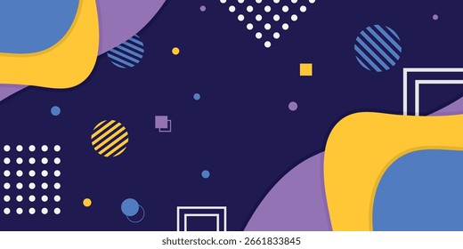 Plano de fundo de formas geométricas abstratas. Modelo de banner azul escuro de Memphis. Negócios e apresentações
