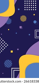 Abstract geometric shapes background. Dark blue Memphis banner template. Business and presentations