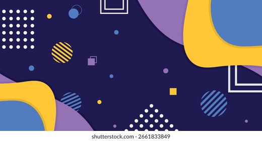 Fondo de Formas geométricas Abstractas. Plantilla de Anuncio azul oscuro de Memphis. Negocios y presentaciones