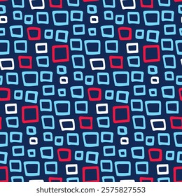 Abstract geometric shapes for background pattern. Handwritten squares for fabric print for outerwear, warm jackets, quilted coats, children's overalls, textile winter boots. Modern wallpaper, texture.