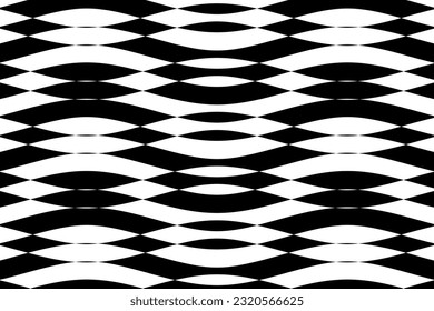 Abstract geometric shapes background vector. Black and white wave stripes fabric pattern. Wavy strips ethnic pattern.