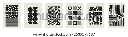 Abstract Geometric Shapes. Bauhaus, Swiss design aesthetic .Art Print Poster. Modern Contemporary Figure, Various Organic Shapes and Doodle Objects. Vector Graphic Element. Modern minimalist Art. 