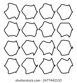 Abstract geometric shapes. Black irregular pentagons. Vector outline design. White background.