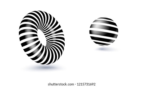 Abstract geometric shapes. Black and white form isolated on white. 3d vector illustration, eps10.
