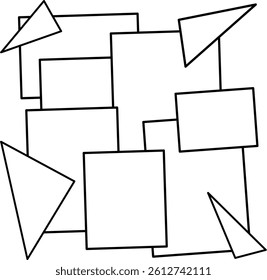 Abstract Geometric Shapes Black and White Minimalist Line Art Design