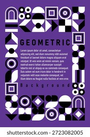 Formas geométricas Abstractas en blanco y negro, con un espacio en el centro para el texto sobre un fondo púrpura.