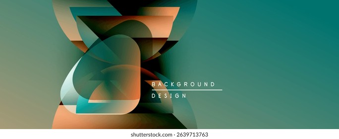 Abstract geometric shapes blend, creating dynamic teal, orange gradients. Modern design suggests background for banners, presentations.