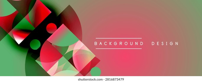 Abstract geometric shapes blend, creating vibrant gradient background. Red, green hues dominate design, offering modern aesthetic.