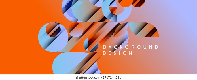 Las Formas geométricas Abstractas mezclan tonos naranja, azul y púrpura. El diseño moderno crea una experiencia visual dinámica. El fondo presenta Elementos en capas.