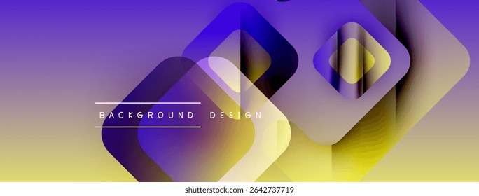 Abstract geometric shapes blend purple, yellow hues. Gradient background creates dynamic visual effect. Modern design element.