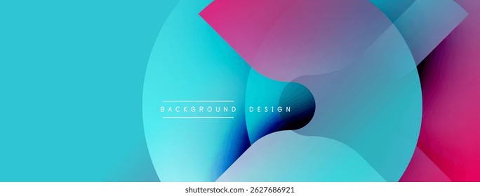Abstract geometric shapes blend vibrant blues, pinks, purples. Overlapping circles create dynamic visual flow, modern design element.