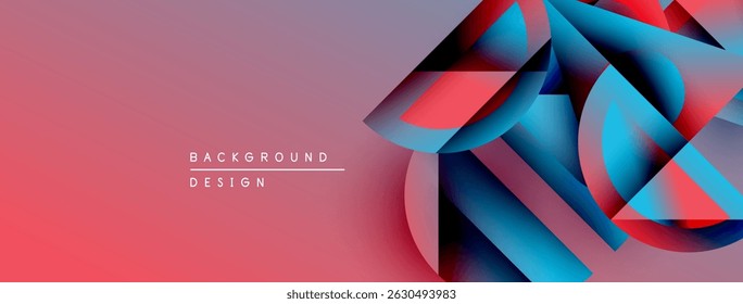 Abstract geometric shapes blend vibrant pinks, blues, purples. Modern design creates dynamic visual impact. Text reads background design.